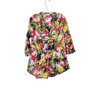 Cotton Daisy Multicolored Floral Peasant Blouse Size Large
